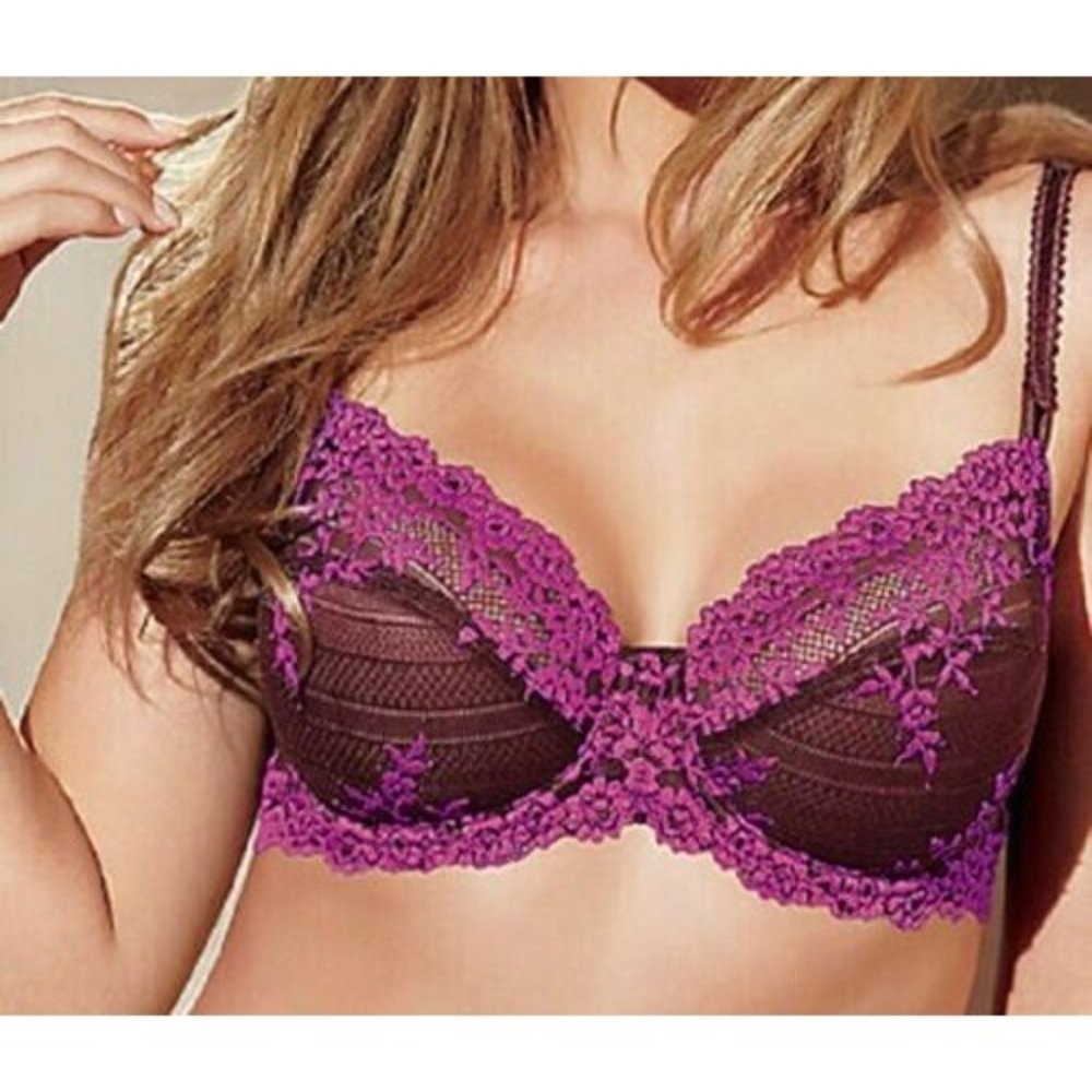Wacoal Womens Embrace Lace Classic Underwire Bra 34D Brown Purple Unlined